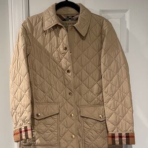 Burberry Beige Quilted Jacket with Plaid Cuffs